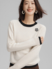 Women Cashmere Round Neck Sweater with Camellia