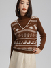 Women Cashmere False Two Half Turtleneck Jaquard Sweater