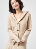 Women Cashmere Hooded Cardigan with Horn Button