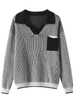 Women Cashmere Polo Neck Vertical Stripes Sweater