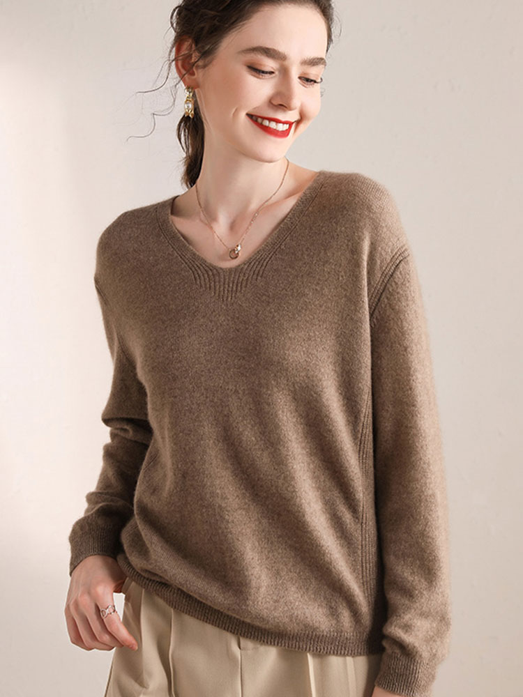 Female 100% Cashmere V Neck with Cable - Buy cable knit v neck sweater ...